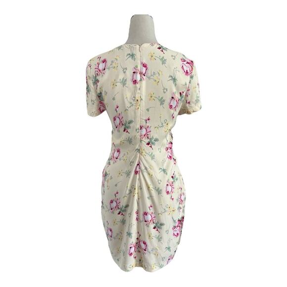 Zara Mini Dress Womens Medium Satin Effect Side Cutouts Floral Yellow Shift NWT - Picture 4 of 12